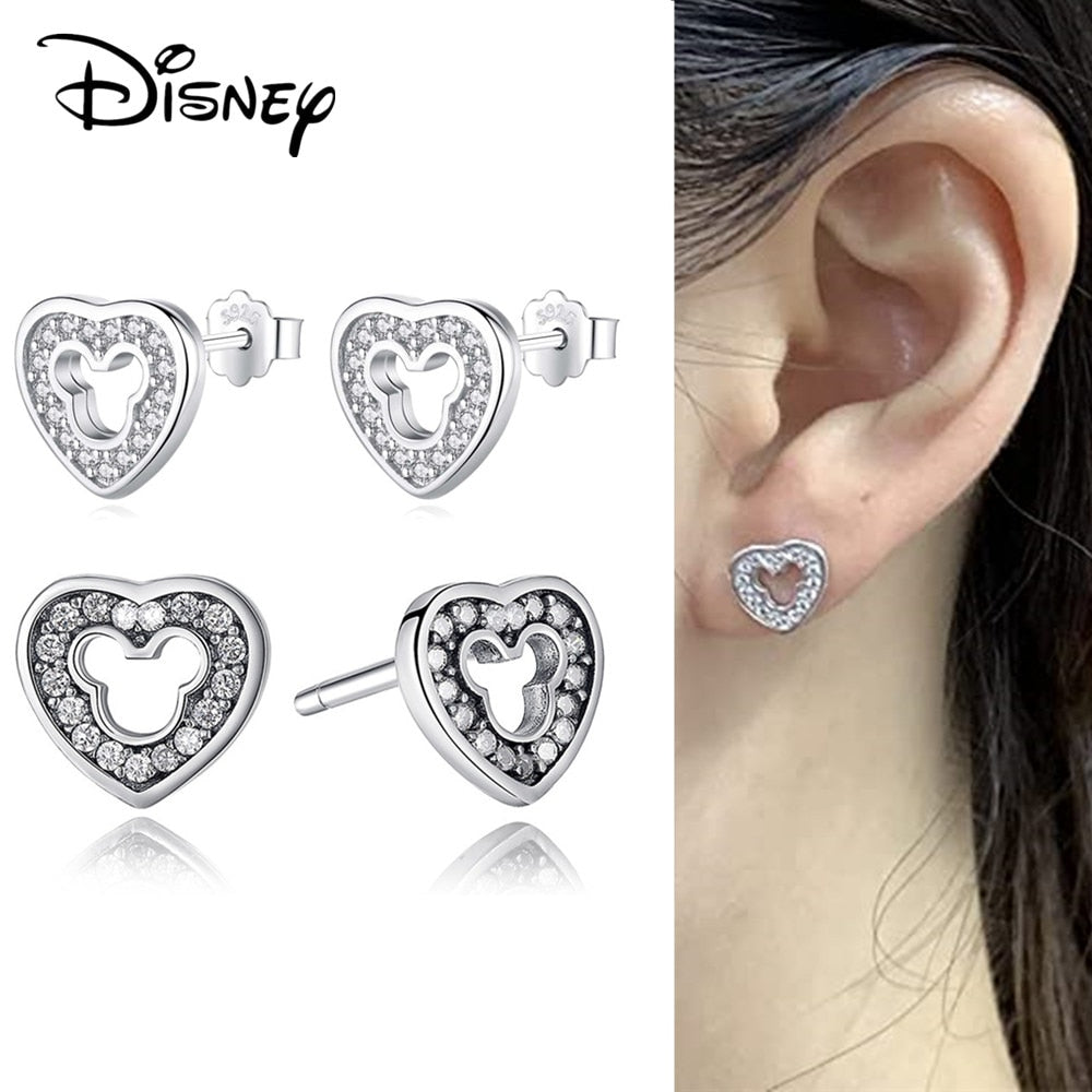 Disney Mickey Mouse Silver Heart Earring, Pumpkin Coach Stud Earrings, Butterfly Earrings