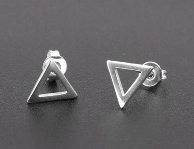 Fashion Stainless Steel Love Star Pentagram Triangle Stud Earrings Simple