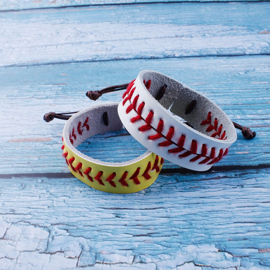 Softball Baseball Genuine Leather Wristbands Bracelets Handmade Stitches Wrists Original New Design Daily Jewelry Wholesale