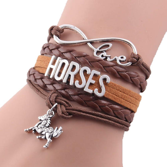 Infinity love HORSES women bracelet horse charm leather braid wrap handmade bracelets &amp; bangles for women jewelry accessories