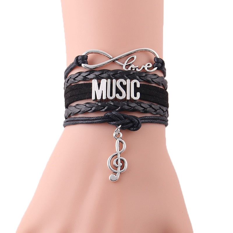 Infinity Love  Letters ID Music Women Bracelet Stacks Note Charm Leather Wrap Bracelets &amp; Bangles For Women Men Jewelry