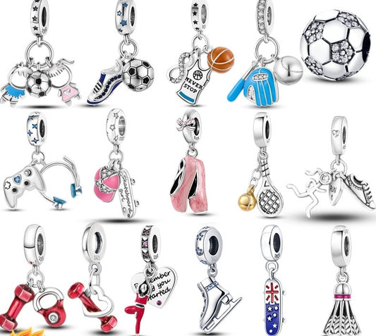 2022 World Football Sport Soccer Dumbbell Yoga Dangle Charm fits Bracelet Necklace