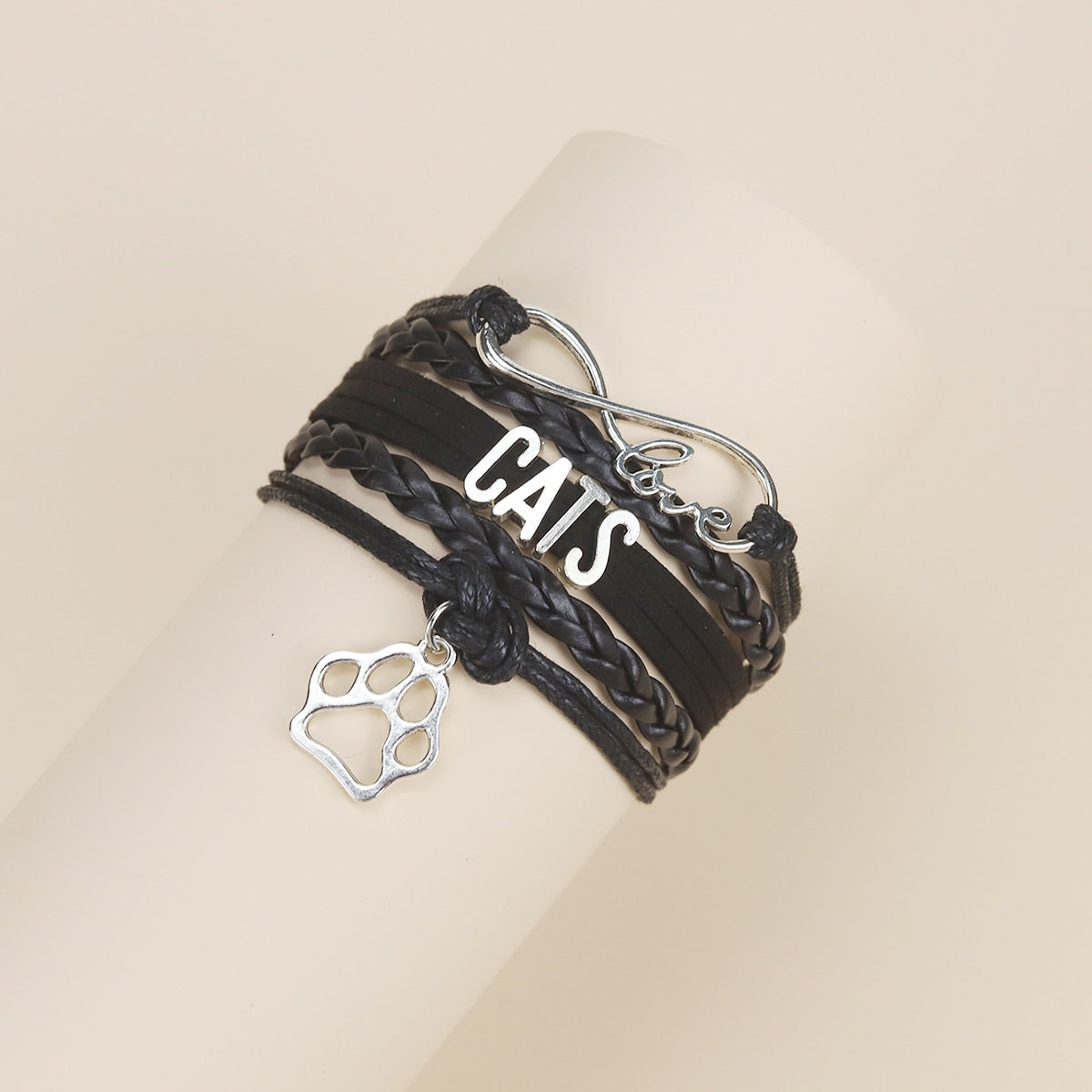 Infinity Love Cute CATS Bracelet For Women Fashion Paw Charm Leather Braid Handmade Wrap Friendship Bracelets Jewelry