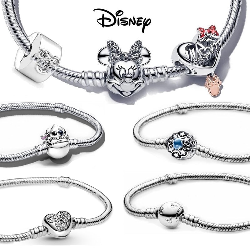 Disney Sterling Silver Bracelet Mickey Mouse Heart Bracelet Charms