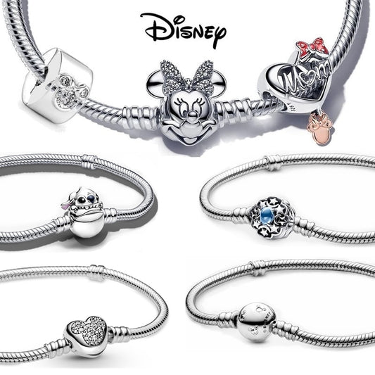 Disney Sterling Silver Bracelet Mickey Mouse Heart Bracelet Charms