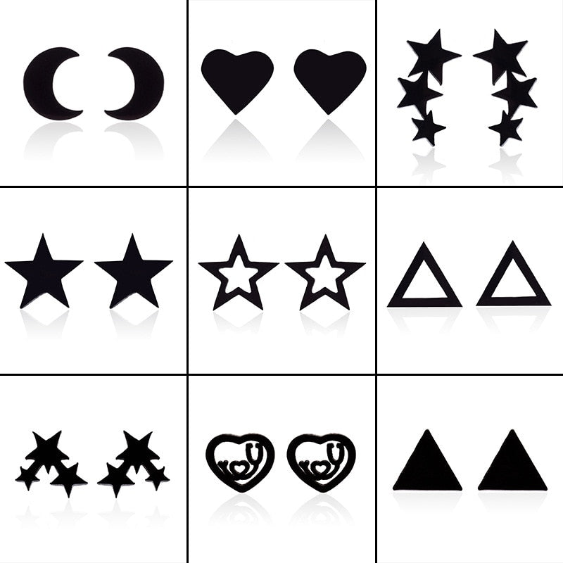 Fashion Stainless Steel Love Star Pentagram Triangle Stud Earrings Simple